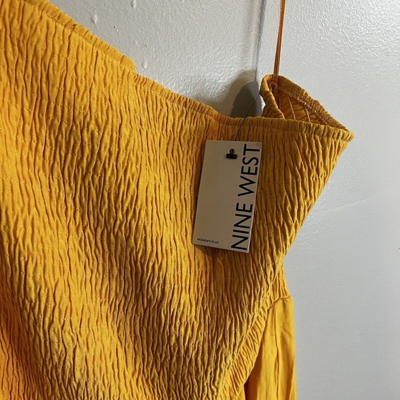 Nine West Women Dress One-Shoulder Smocked Maxi Dress Yellow Size 2X Retail $70 - Picture 5 of 5